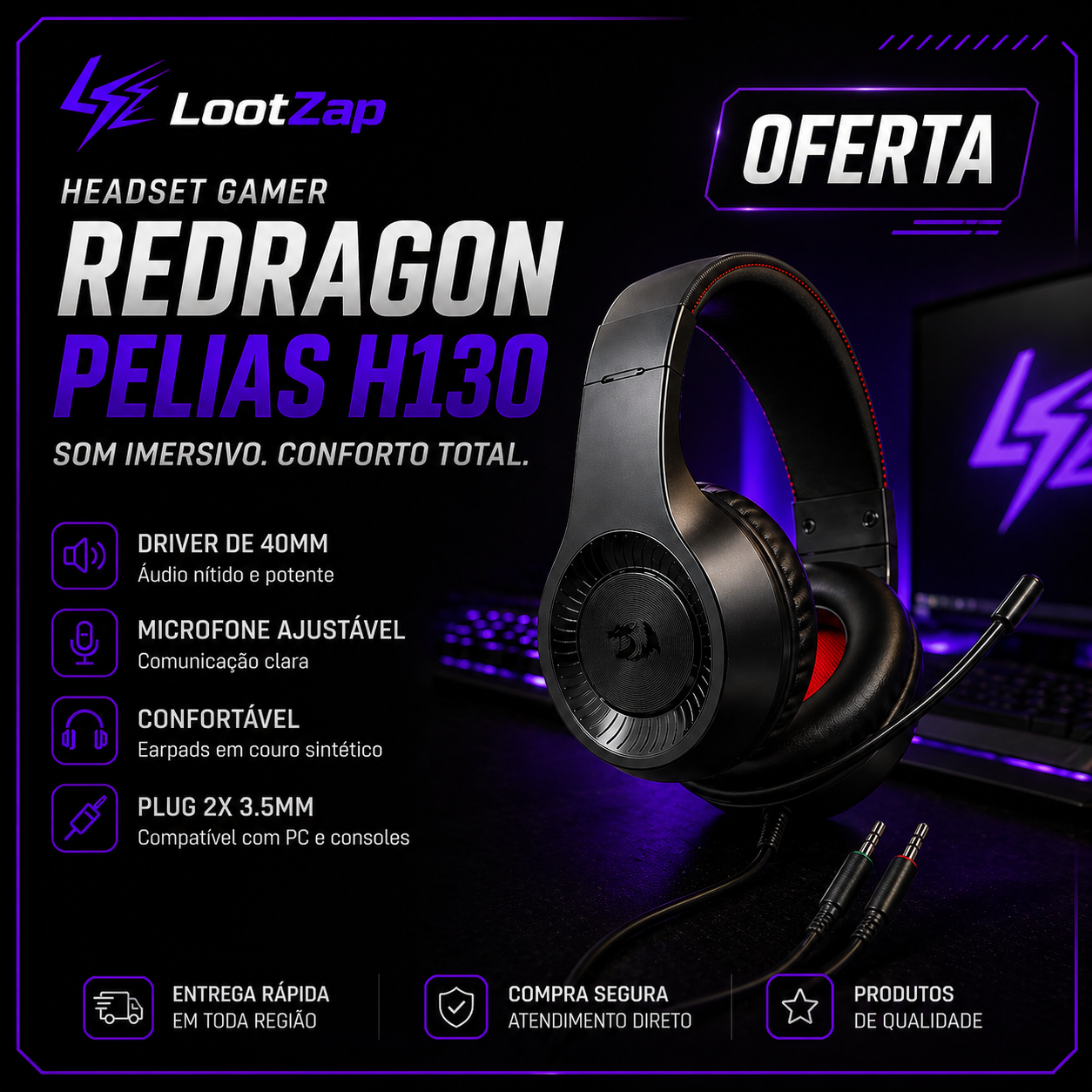 Headset gamer Redragon H130 em oferta
