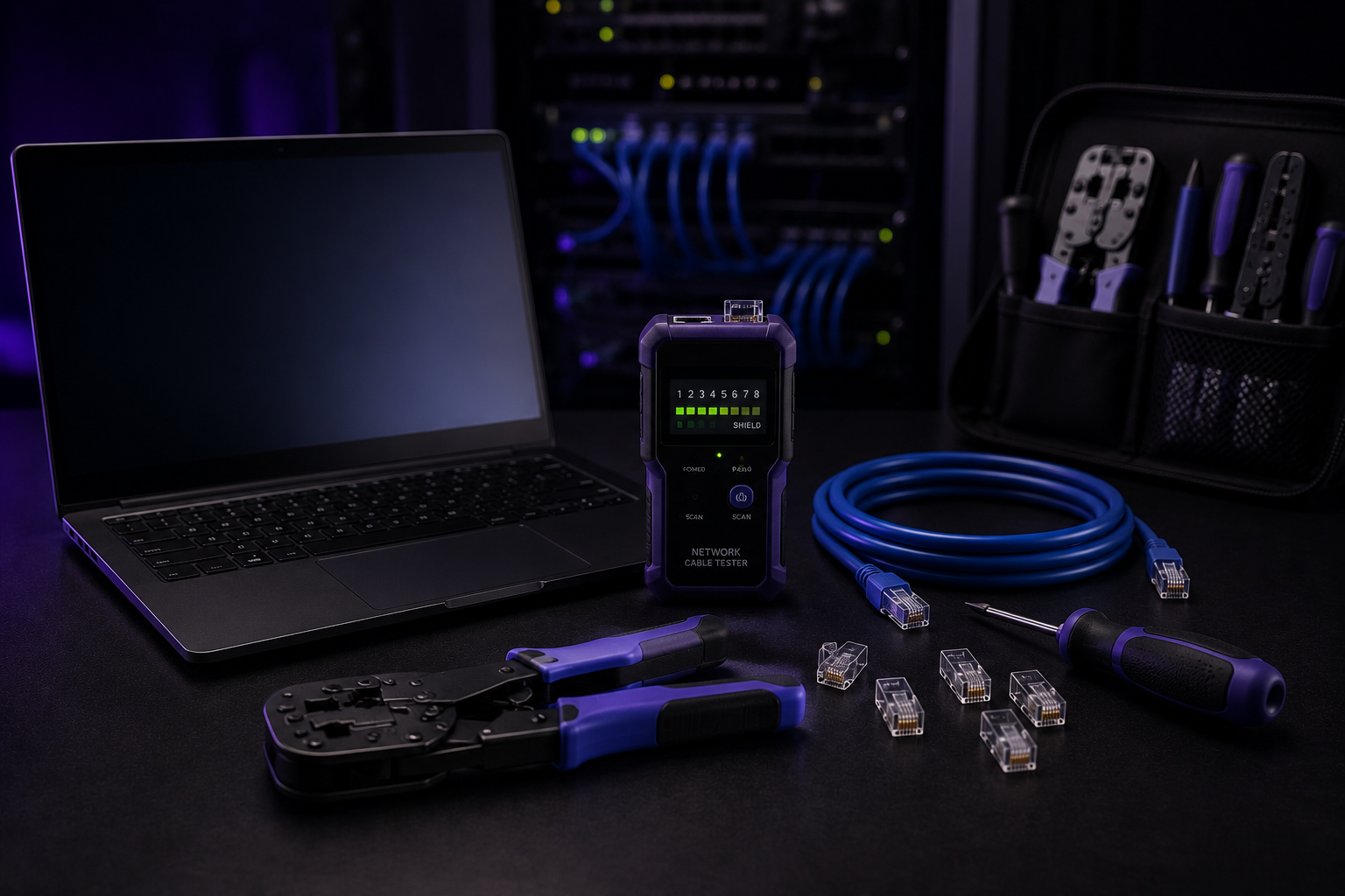 Ferramentas e equipamentos de rede em atendimento técnico da LootZap