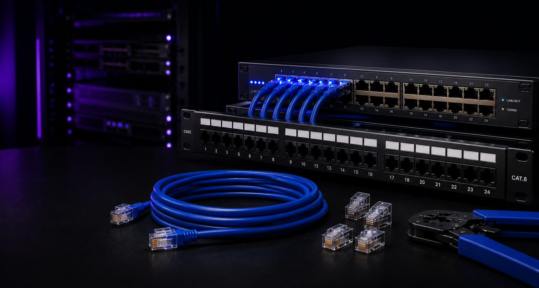 Switch, patch panel e cabeamento para suporte técnico